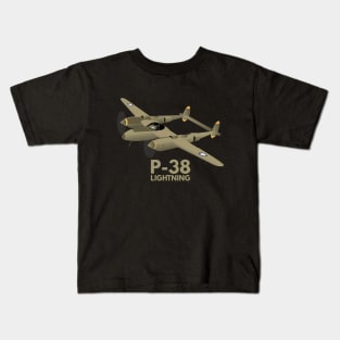 WW2 P-38 Lightning Airplane Kids T-Shirt